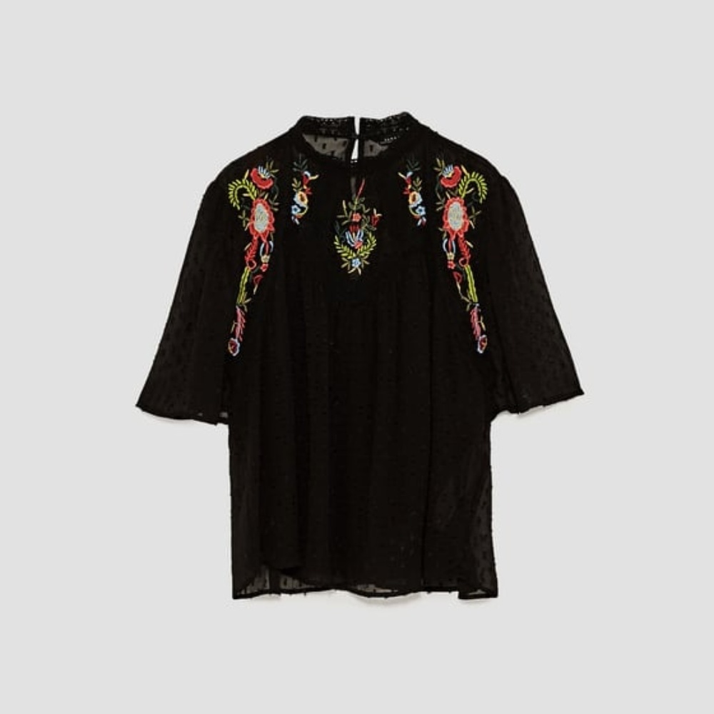 NWT ZARA EMBROIDERED PLUMETIS BLOUSE Small